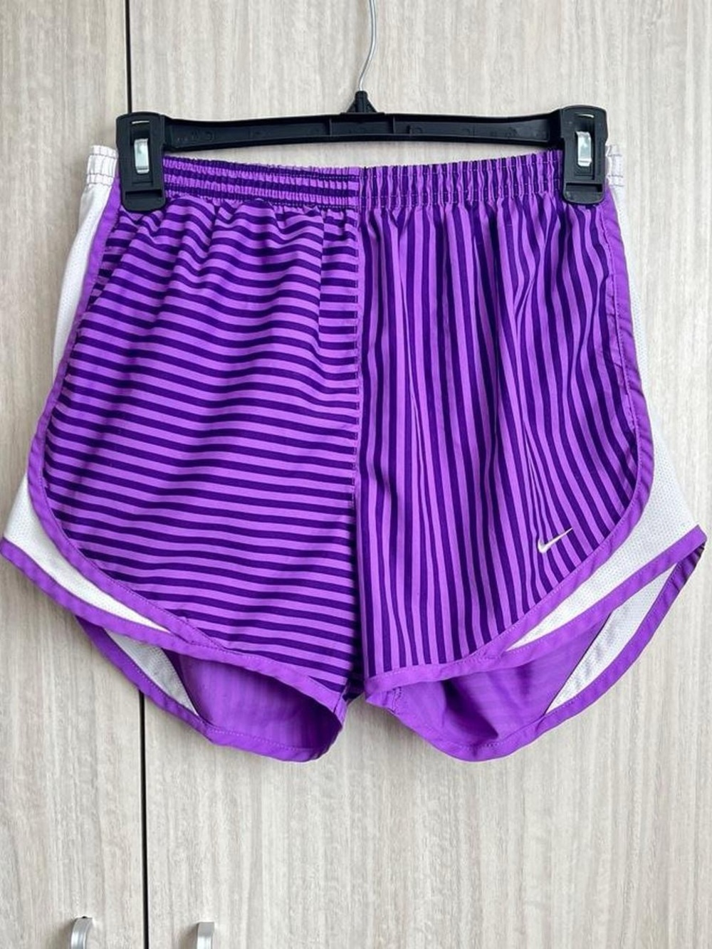 Nike Women's Purple Striped Athletic Shorts with White Trim